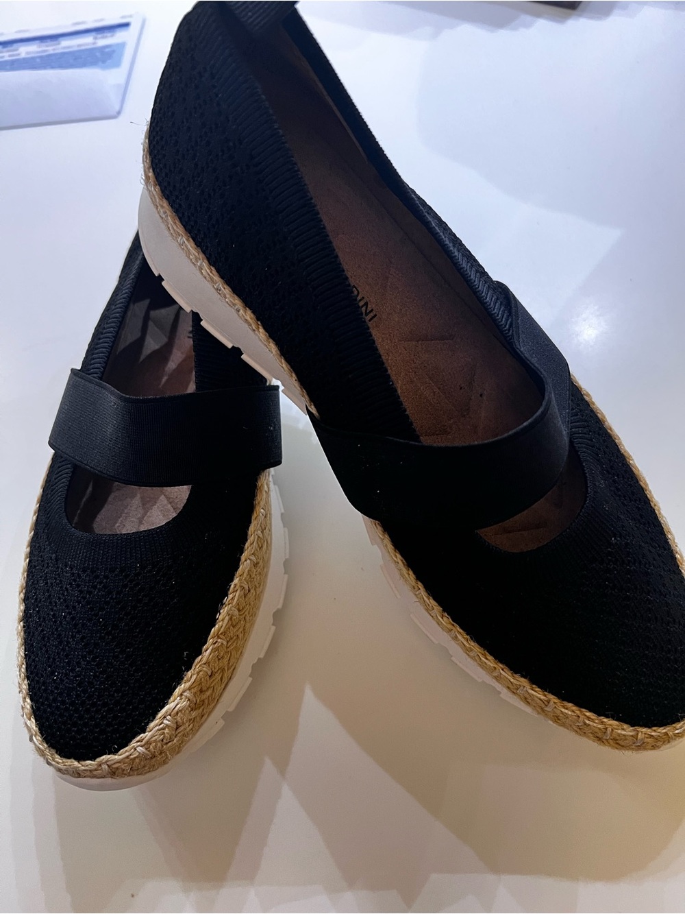 ADRIENNE VITTADINI SPORT BLACK KNIT MARY JANE FLATS W/ ROPE TRIM. SIZE 7M